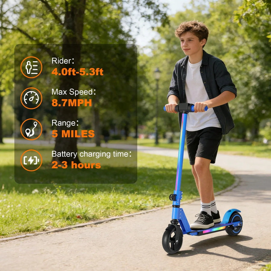SIMATE S5 Fashion Trend Portable Kick Scooter for Kids Teens Foldable Scooter With Adjustable Handlebars Height LED Holiday Gift