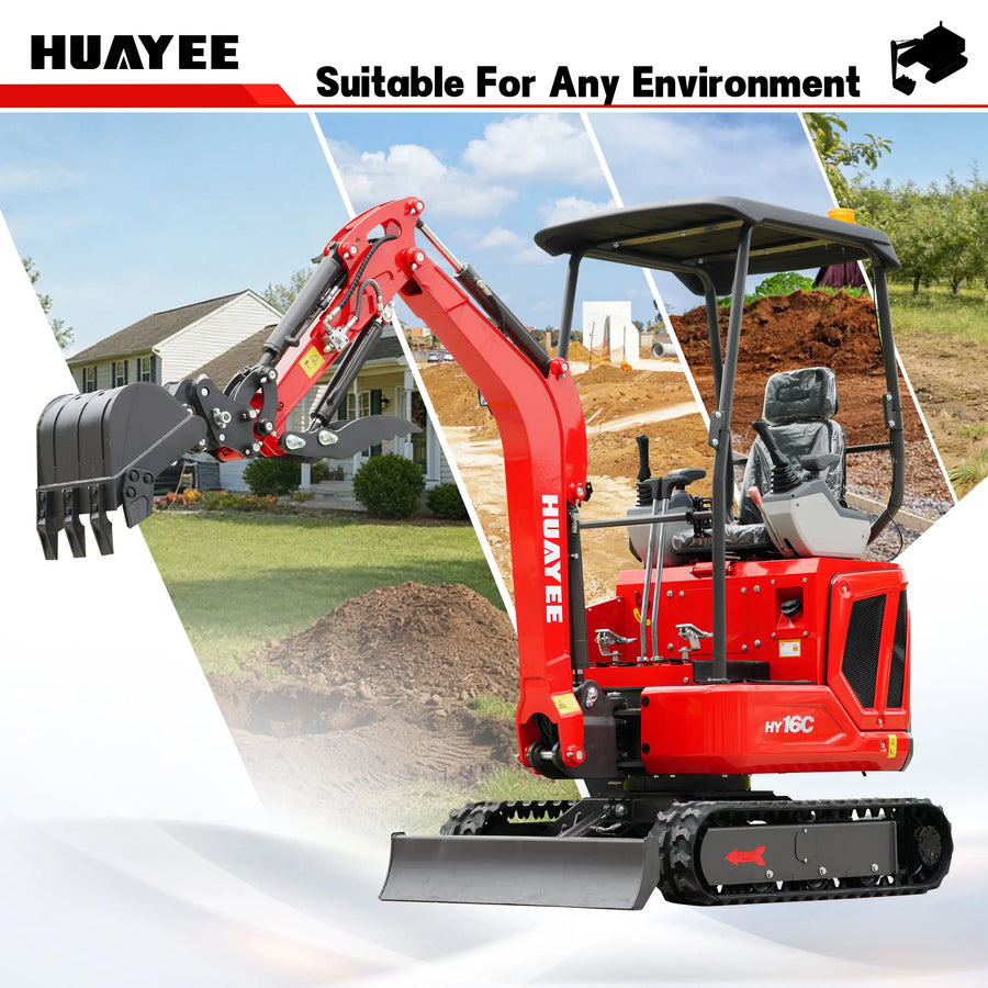 High-quality compact mini excavators (1 to 2 tons) suitable for gardening and farm projects.