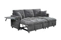 81.8" L-Shaped Sleeper Sofa with Pull Out Bed, Convertible Sectional Couch with Storage Chaise, USB/Type-C Charging and Cup Holders, Plush Chenille Modular Sofa for Living Room, Blue