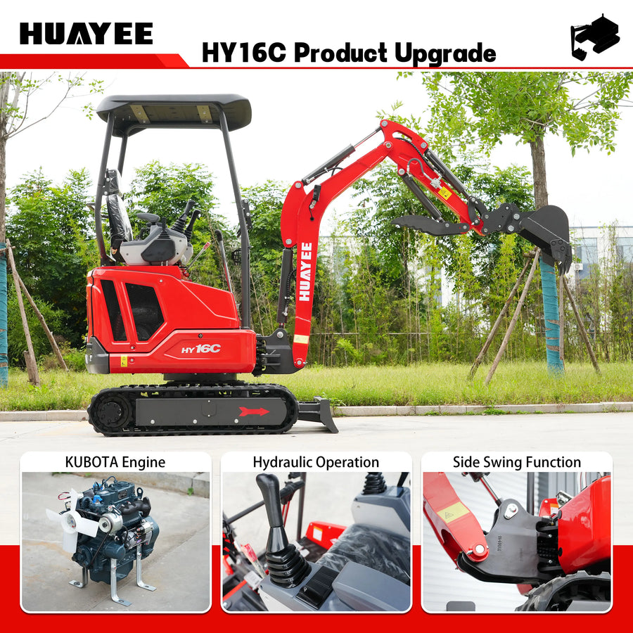 High-quality compact mini excavators (1 to 2 tons) suitable for gardening and farm projects.