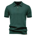 New Men's Business Casual Short-Sleeved Fashion Trend Knitted Polo Shirt with Lapel and Half-Zip Pullover Design.