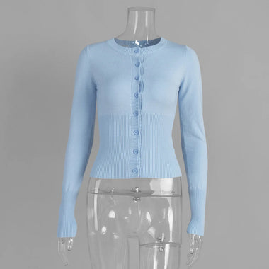 Y2K Knitted Cardigan Women European American Autumn Winter Slim Fit Long Sleeved Base Sweater
