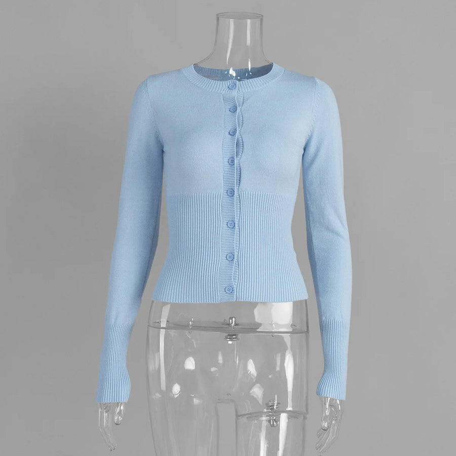 Y2K Knitted Cardigan Women European American Autumn Winter Slim Fit Long Sleeved Base Sweater