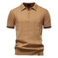 New Men's Business Casual Short-Sleeved Fashion Trend Knitted Polo Shirt with Lapel and Half-Zip Pullover Design.