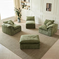 Modern Cloud L-Shaped 3-Seater Oversized Deep Seat Chenille Fabric Sofa Green Modular Sectional with Ottoman