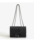 Fashion Ladies Croc Pattern Sequined Chain Crossbody Bag D‑Buckle Shoulder Messenger Handbag Women Evening Party Purse
