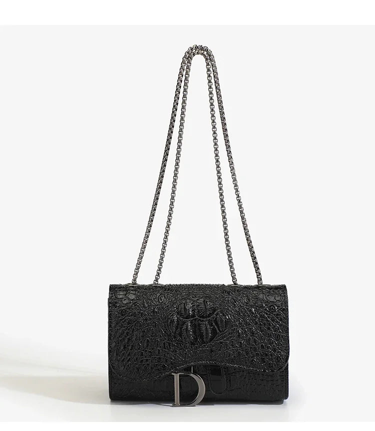 Fashion Ladies Croc Pattern Sequined Chain Crossbody Bag D‑Buckle Shoulder Messenger Handbag Women Evening Party Purse