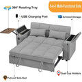65 Convertible Sofa Bed with Pull-Out Couch, 360° Swivel Side Table, Chenille Fabric, Space-Saving Living Room Furniture, Easy A