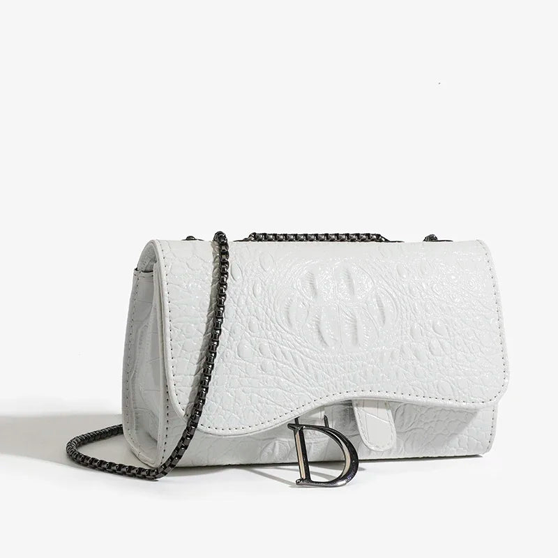 Fashion Ladies Croc Pattern Sequined Chain Crossbody Bag D‑Buckle Shoulder Messenger Handbag Women Evening Party Purse