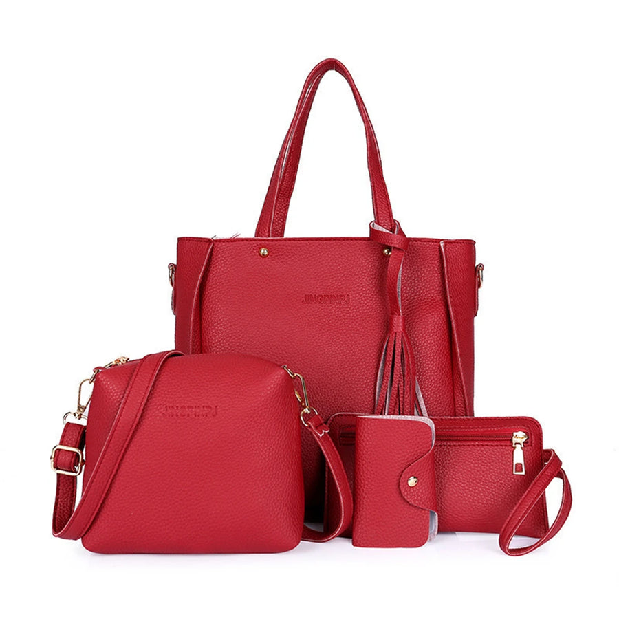 4pcs/Set Fashion Tassels Decoration Pu Leather Shoulder Bag Crossbody Bag Handbag Purse Wallet Solid Color Women Bag Combos 2024