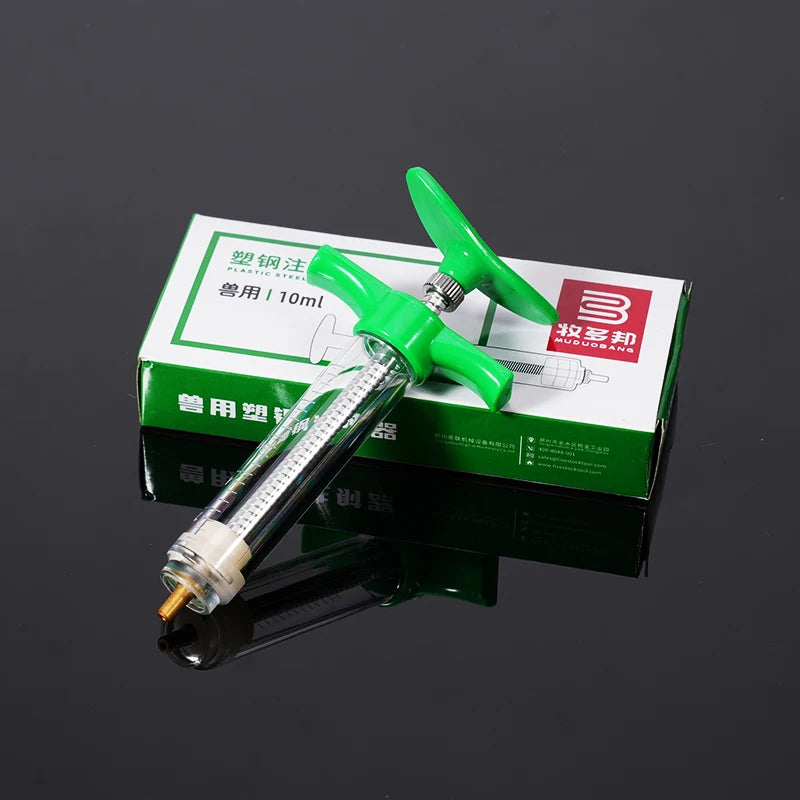 Veterinary Syringe Adjustable Dose Vaccine Injection with 10pcs 304 Stainless Steel Needle for Pig Cow Chicken Veterinary Tools