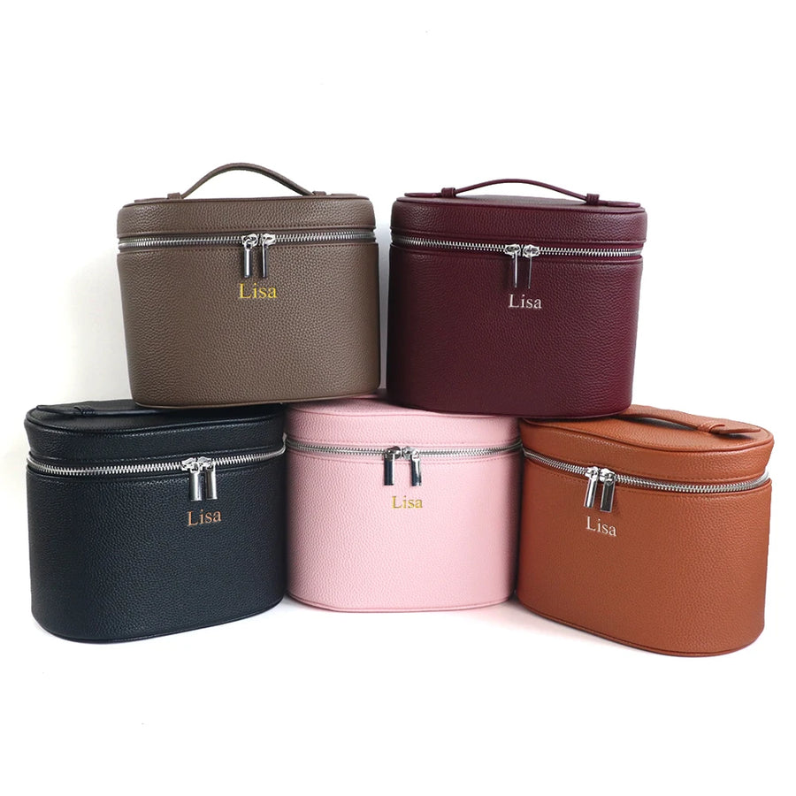 Customizable Names and Letters, Travel Portable Cosmetic Bag Large-capacity PU Leather Cosmetic Box with Internal Storage Box,