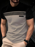 The 2025 summer new men's T-shirt features a casual, fashionable comfortable soft and breathable 3D striped pattern print