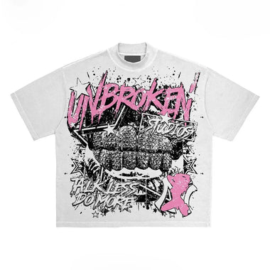 Men's 100% Pure Cotton T-shirt Soft Round Neck T-shirt Bold Pink UNBROKEN Pattern Suitable for All Seasons