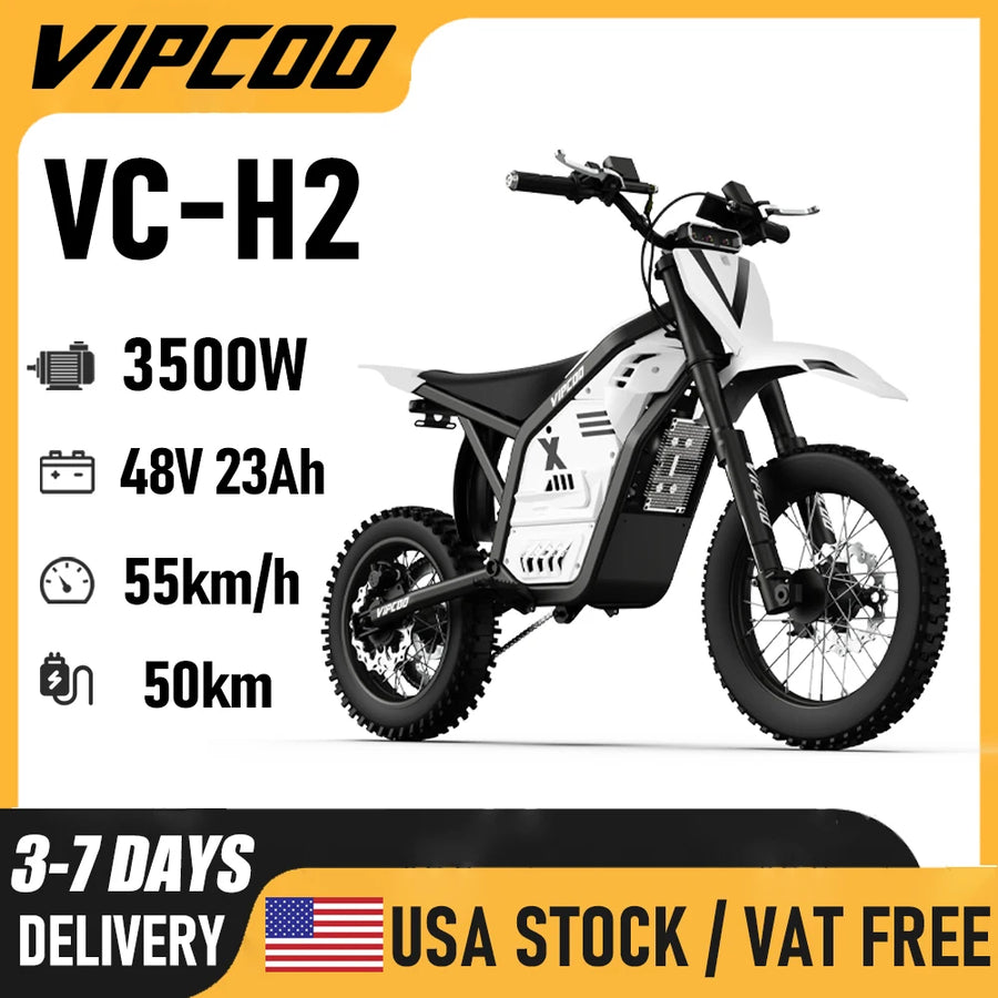 Electric Bike VIPCOO H2 3500W 48V 23AH Electric Motorcycle 12/14" Fat Tire Dirt Bike for Teenagers and Adults