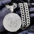 New Bling A-Z Letters Pendant Necklace for Men Women Crystal Miami Cuban Link Chain Round Initials Necklace Fashion Jewelry