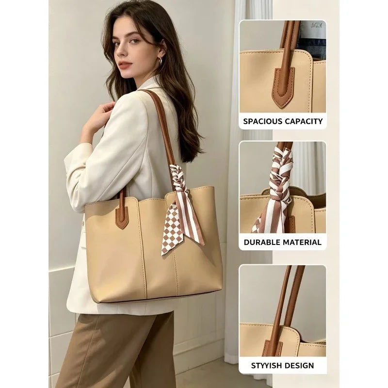 Korean Fashion Large-Capacity Tote Bag for Women Simple Commuter Shoulder Handbag Niche Texture Spring/Summer 2026