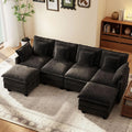 107" Modular Sectional Cloud Sofa, U Shaped 6 Seat Chenille Couch with Movable Ottoman and 48" Deep Seat,, Customized