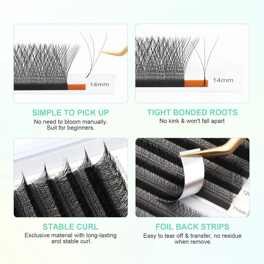 NAGARAKU Automatic Flowering 3D 4D 5D 6D 7D 8D W Shape All Size Premade Fans Eyelash Extensions Natural Soft Individual Lashes