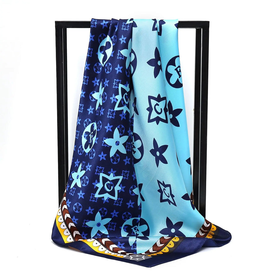 90X90cm 2025 New Women Luxury Print Satin Silk Scarves Square Scarf Hijab Neckerchief Female Hair Ribbon Headband Wrap Bandana