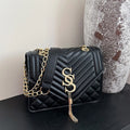 Elegant and Fashionable Argyle Quilted Chain Small Square Bag Metal Letter Tassel Diagonal Cross Bag Commuter Shoulder Bag