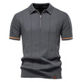 New Men's Business Casual Short-Sleeved Fashion Trend Knitted Polo Shirt with Lapel and Half-Zip Pullover Design.