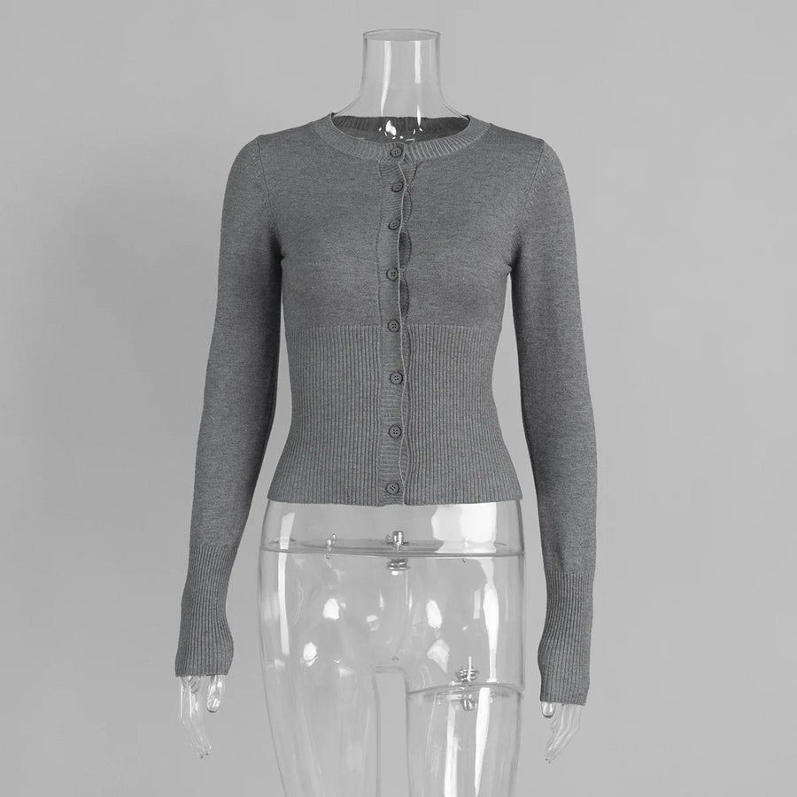 Y2K Knitted Cardigan Women European American Autumn Winter Slim Fit Long Sleeved Base Sweater