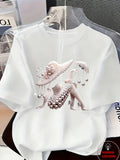 Women's Printed T-Shirt Pearl Diamond Jewelry Women's Design Casual Round Neck Short-sleeved Top Urban Style Printed T-Shirt