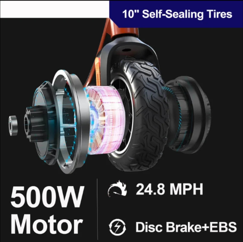 C1 2.0 Electric Scooter for Adults – 500W Brushless Motor, 48V 10.4Ah 18650 Lithium Battery, 28 Miles Long Range, 24.8 MPH Top Speed, 10" Self-Healing Tubeless Tires, Aviation-Grade Magnesium Alloy Frame with Shock Absorption & Heat Dissipation, Disc