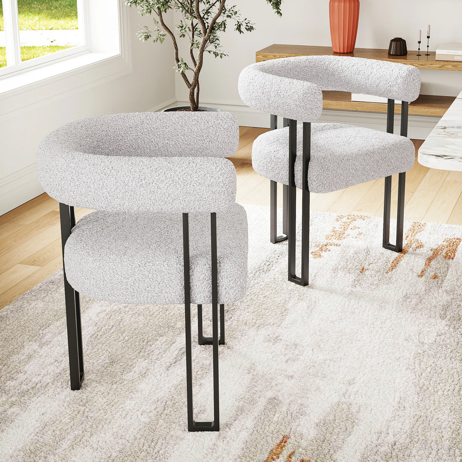 Lot de 2 chaises de salle à manger capitonnées Farini avec accoudoirs, chaises d'appoint modernes rembourrées avec cadre en métal