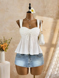 Women Sweetheart Neck Drawstring Ruched Peplum Cami Top Polka Dot Print Sleeveless Casual Camisole Outfit