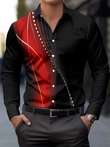 European and American Style Men's Business Casual Long-Sleeved Shirt, Twill Print Design Shirt, Versatile for Everyday Commuting