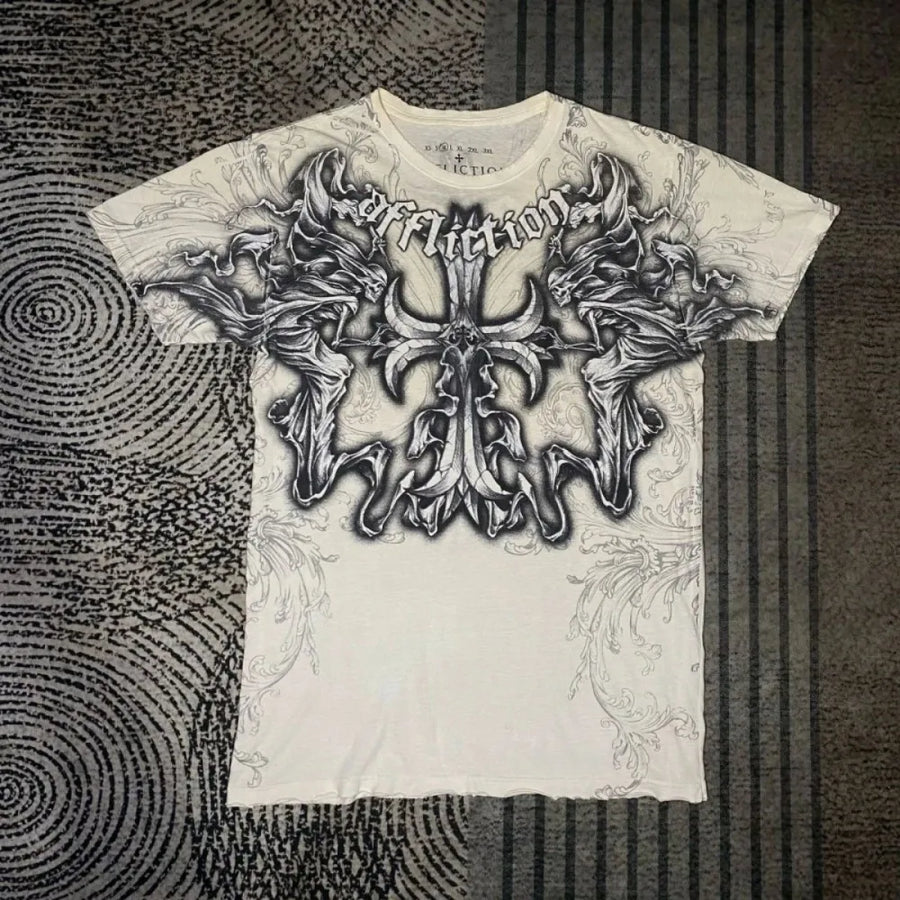 European and American Summer Men's Fashion Gothic Skull Print Comfortable Breathable Round Neck T-shirt Outdoor Street Top
