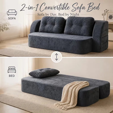 Vacuum Compressed Sofa Bed Convertible 2 in 1 Folding Couch with Soft Cushions Space Saving Floor Sofa for Living Room Bedroom Apartment Guest Room Lounge Modern Upholstered Sleeper Sofa in Blue or Green Easy Setup Comfortable Seating for Adults