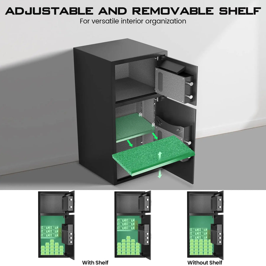 [2026 NEW] 6.5 Cub Large Home Safe Fireproof Waterproof, Fingerprint Drop Safe for Business with Metal Deposit Storage Box