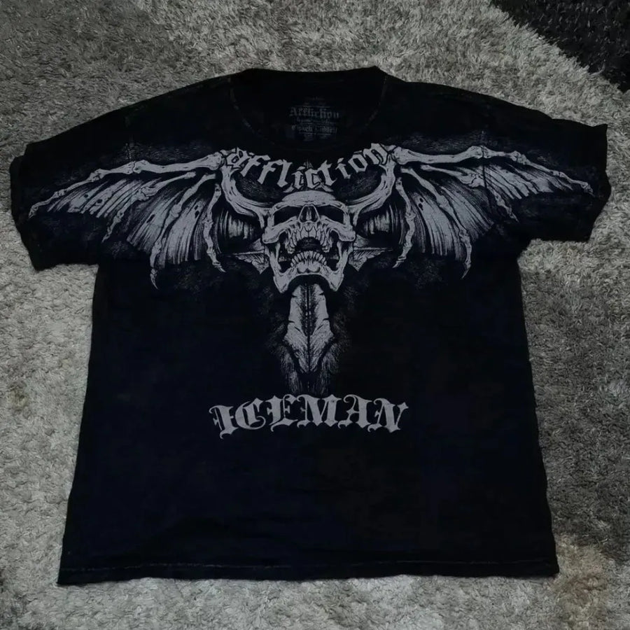 Summer Men's Breathable Round Neck T-shirt Y2K Retro Clothing Punk Hip Hop Pattern Printed Outdoor Fashion Top