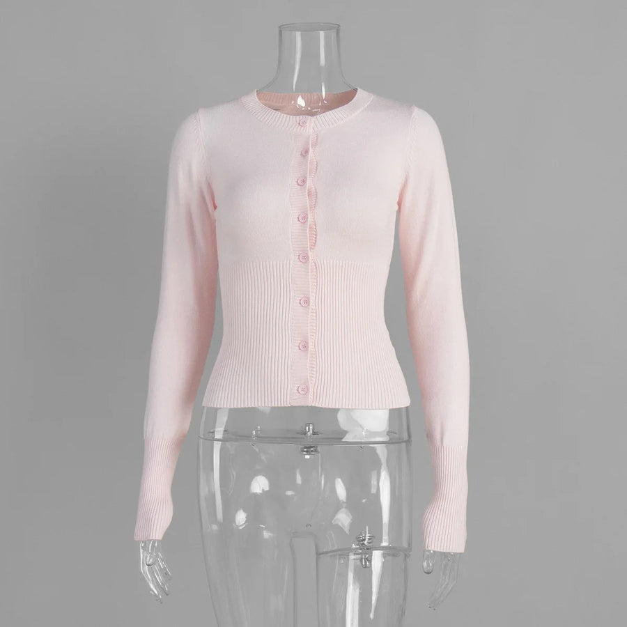 Y2K Knitted Cardigan Women European American Autumn Winter Slim Fit Long Sleeved Base Sweater