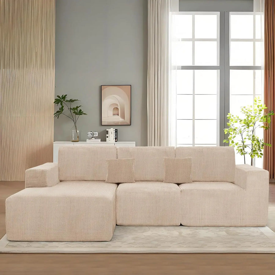 111" Boneless Couches for Living Room 3-Piece Cloud Couch Modular Sectional Deep Seat Compressed Couches for Living, Customized