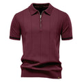 New Men's Business Casual Short-Sleeved Fashion Trend Knitted Polo Shirt with Lapel and Half-Zip Pullover Design.