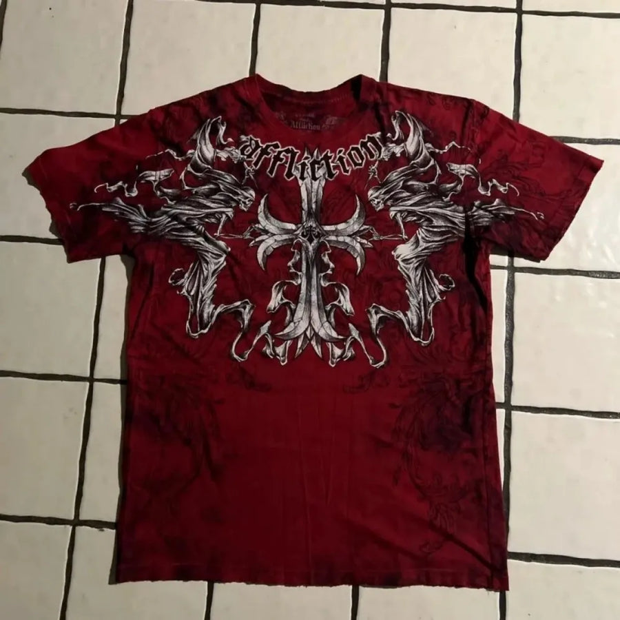 European and American Summer Men's Fashion Gothic Skull Print Comfortable Breathable Round Neck T-shirt Outdoor Street Top