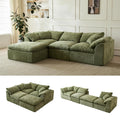 Modern Cloud L-Shaped 3-Seater Oversized Deep Seat Chenille Fabric Sofa Green Modular Sectional with Ottoman