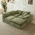Modern Cloud L-Shaped 3-Seater Oversized Deep Seat Chenille Fabric Sofa Green Modular Sectional with Ottoman