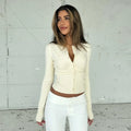 Y2K Knitted Cardigan Women European American Autumn Winter Slim Fit Long Sleeved Base Sweater