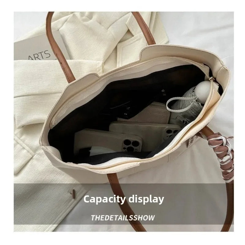Korean Fashion Large-Capacity Tote Bag for Women Simple Commuter Shoulder Handbag Niche Texture Spring/Summer 2026