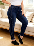 【HME】Jeans | Women High Waist Butt-Lifting Denim Pants, Skinny Ankle Denim Jeans With Side Button Details, Light Distressed Wash Stretch Fabric, Figure-Hugging Casual Pants For Date & Daily Outfits