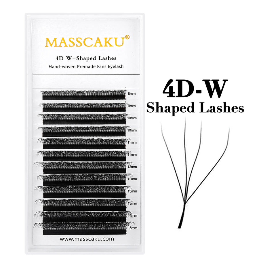 MASSCAKU 12Lines Premium Mink 3D 4D 5D 6D Pre-made False Eyelash W Shape Soft and Natural Individual Lash Extension Supplies