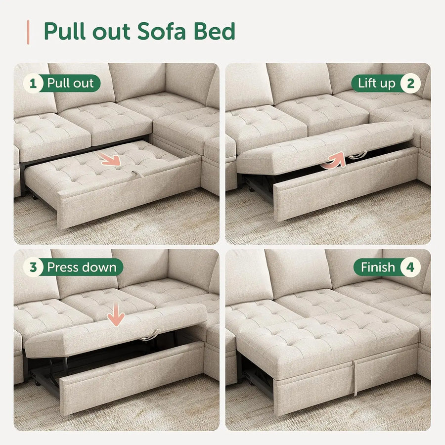 Modular Sectional Sleeper Sofa with Pull Out Bed L Shaped Couch with Storage Seat Sectional Couches for Living, Customized