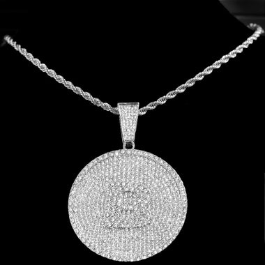 New Bling A-Z Letters Pendant Necklace for Men Women Crystal Miami Cuban Link Chain Round Initials Necklace Fashion Jewelry