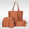 4pcs/Set Fashion Tassels Decoration Pu Leather Shoulder Bag Crossbody Bag Handbag Purse Wallet Solid Color Women Bag Combos 2024