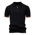 New Men's Business Casual Short-Sleeved Fashion Trend Knitted Polo Shirt with Lapel and Half-Zip Pullover Design.